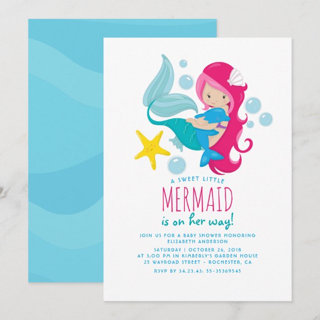 Invitation Baby shower doux aux sirènes (Devant / Derrière)