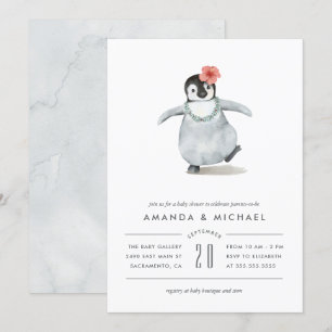 Invitation Baby shower doux de pingouin d'aquarelle