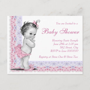 Invitation Baby shower doux de roses pâles et de pourpre