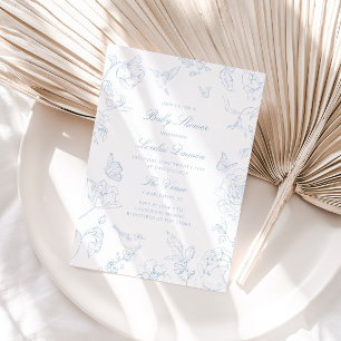 Invitation Baby shower Doux Dusty Blue Chinoiserie