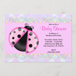Invitation Baby shower doux MIGNON de Madame rose insecte