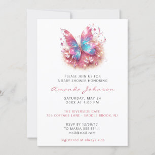 Invitation Baby Shower Douze Ans Papillon Fille Rose Blanc 