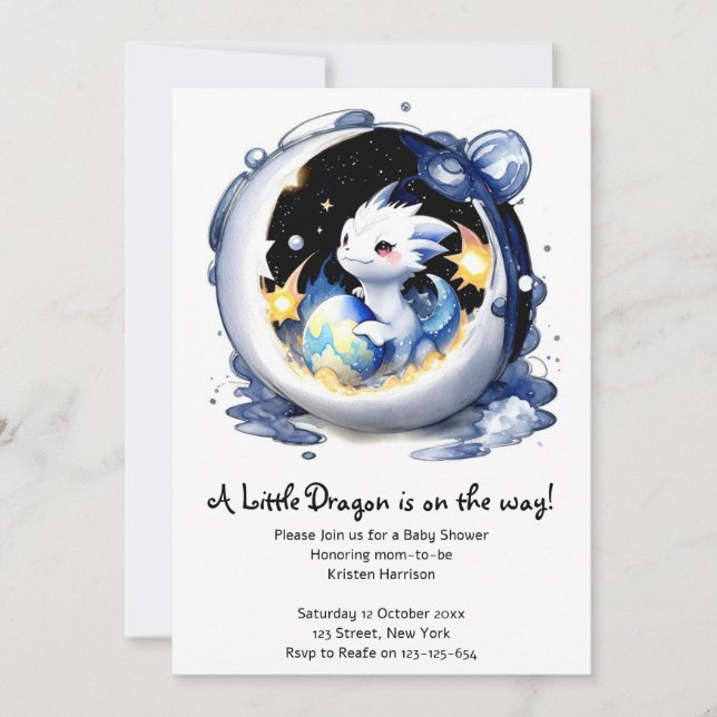 Invitation Baby shower Dragon À Thème Imaginaire (Devant)