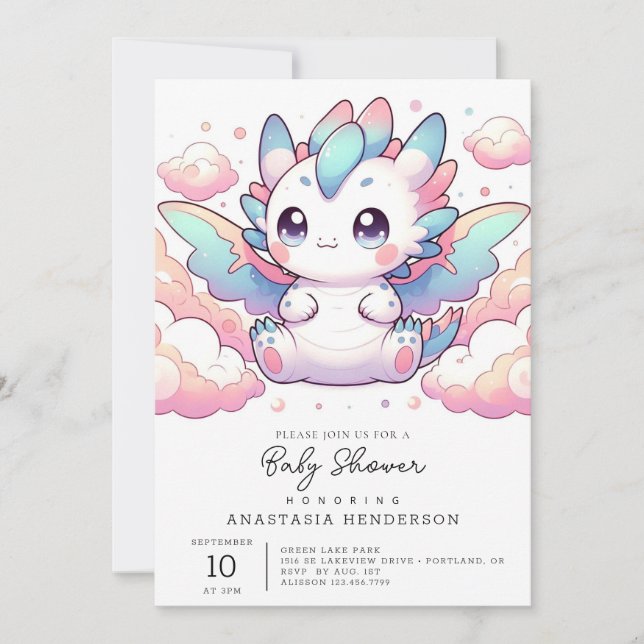 Invitation Baby shower Dragon de feu (Devant)