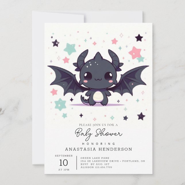 Invitation Baby shower Dragon moderne (Devant)