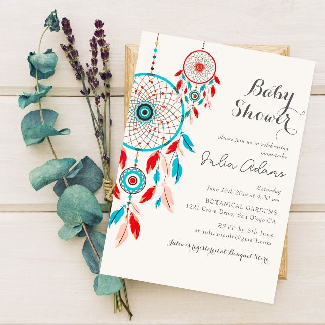 Invitation Baby shower Dreamcatcher en plumes de la tribu Boh (Créateur téléchargé)