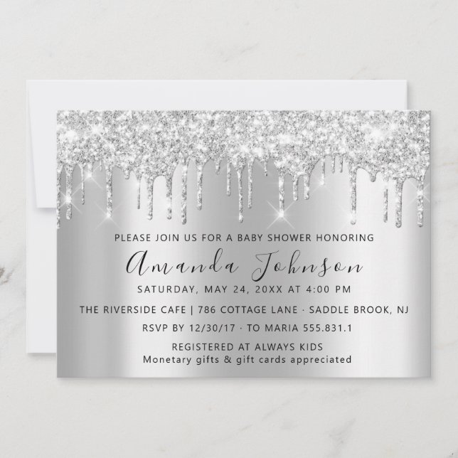 Invitation Baby shower Drives Parties scintillant Pieds Gris  (Devant)