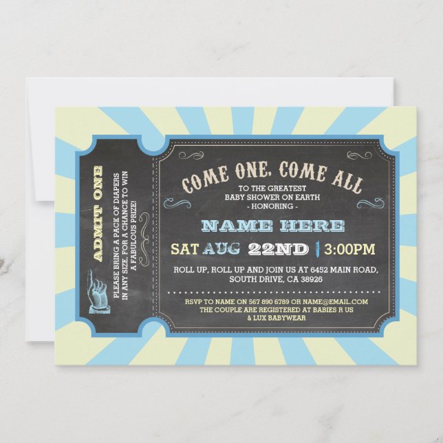 Invitation Baby shower du Cercus Carnival Blue Boy (Devant)