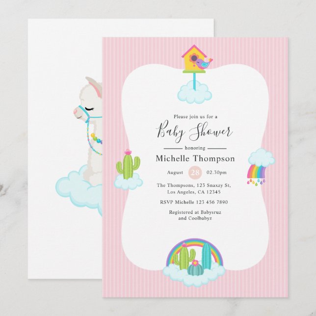 Invitation Baby shower du Ciel de Llama (Devant / Derrière)
