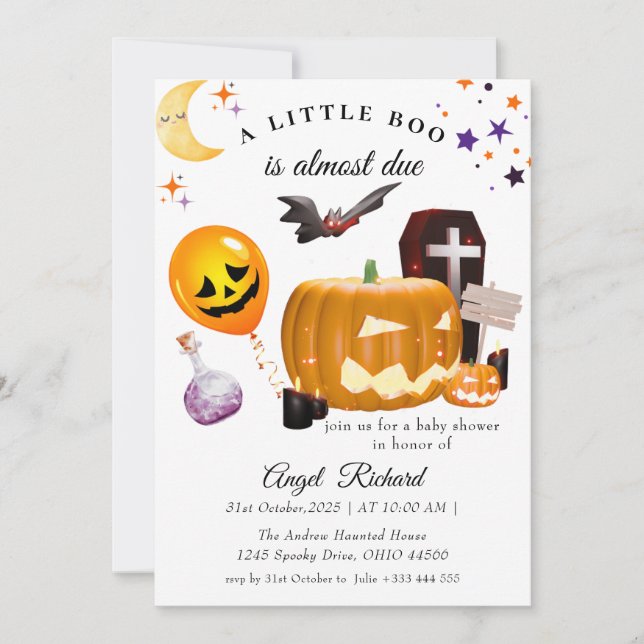 Invitation Baby shower du Citrouille d'Halloween Little Boo (Devant)