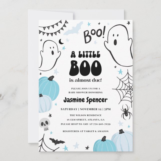 Invitation Baby shower du Citrouille d'Halloween Little Boo (Devant)