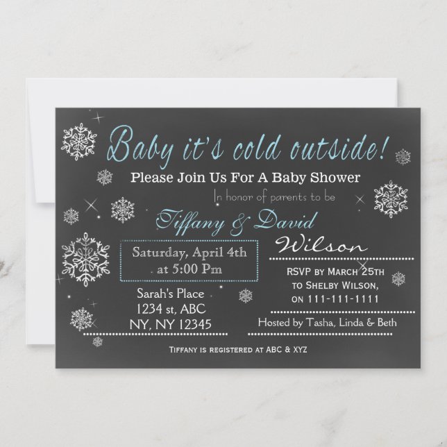 Invitation Baby shower du couple de neige bleu hiv (Devant)