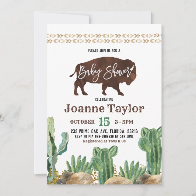 Invitation Baby shower du désert de Cactus Buffalo (Devant)