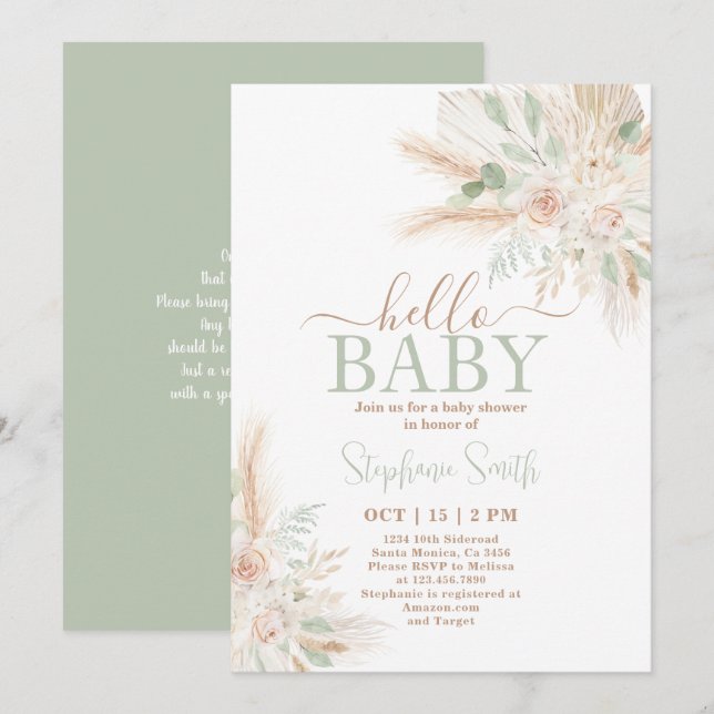 Invitation Baby shower du désert tropical vert Sage Invitatio (Devant / Derrière)