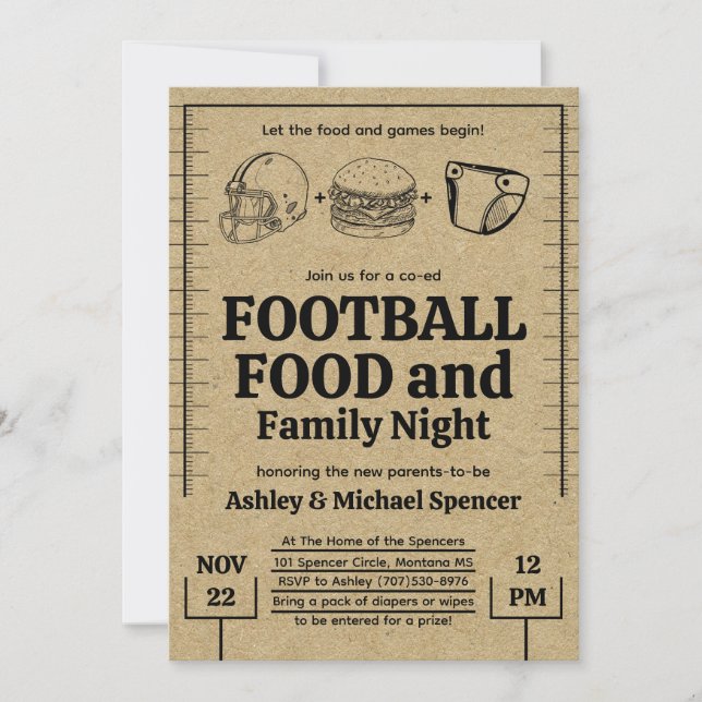 Invitation Baby shower du divertissement, du football et des  (Devant)