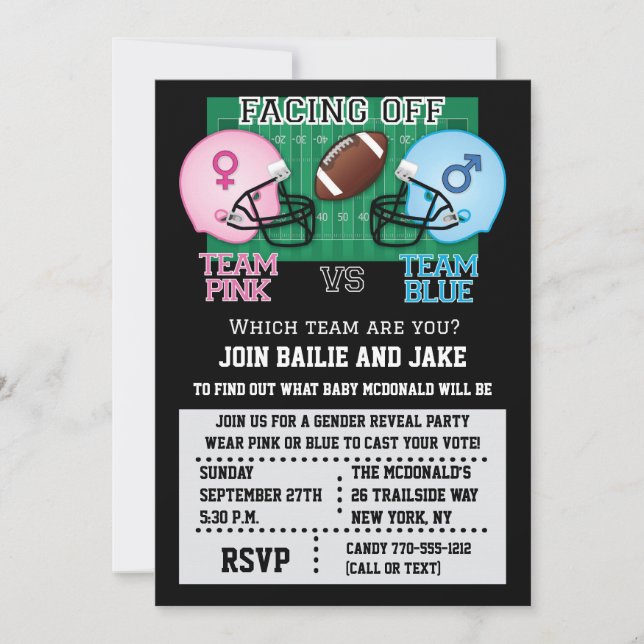 Invitation Baby shower du Football Gender Revevevela Party (Devant)