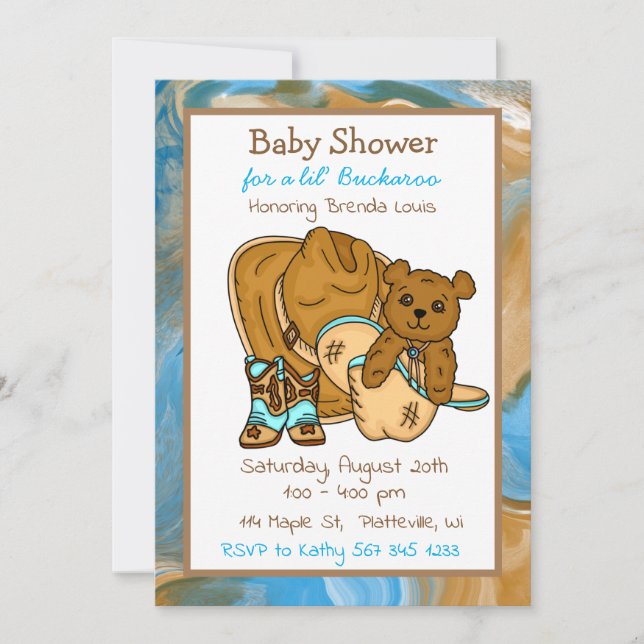 Invitation Baby shower du garçon Cowboy Teddy Bear (Devant)