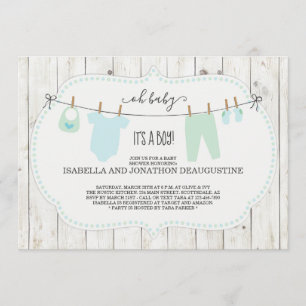 Invitation Baby shower du garçon  Ligne de vêtemen