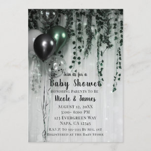 Invitation Baby shower du Green Black Balloons Ivy Jungle Par