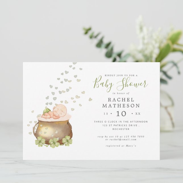 Invitation baby shower du Jour de la Saint Patrick historique (Debout devant)