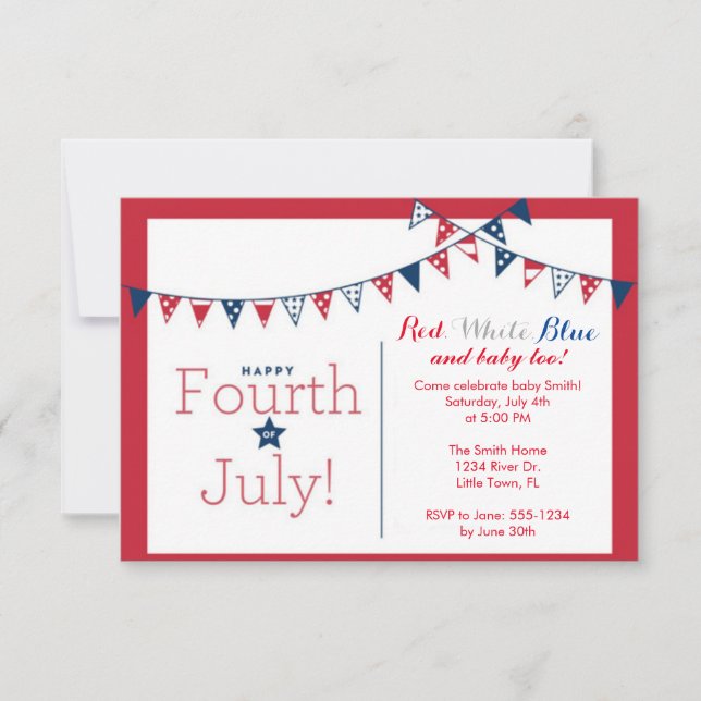 Invitation Baby shower du Jour de l'Indépendance du 4 juillet (Devant)