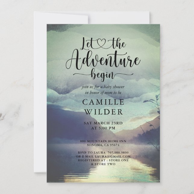Invitation Baby shower du lac Forest Mountain (Devant)