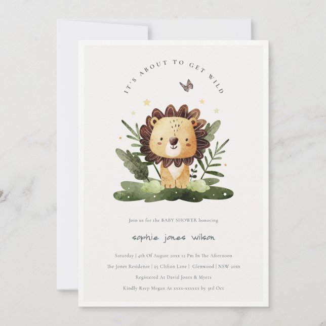 Invitation Baby shower du lion animal sauvage de la jungle tr (Devant)