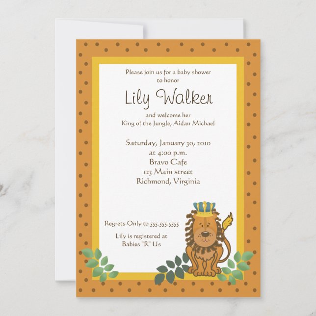 Invitation Baby shower du Lion Roi de la Jungle 5x7 Invitatio (Devant)