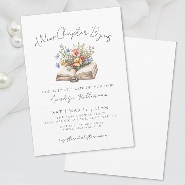 Invitation Baby shower du livre fleur sauvage Nouveau chapitr (Wildflower New Chapter Book Baby Shower Invitation)
