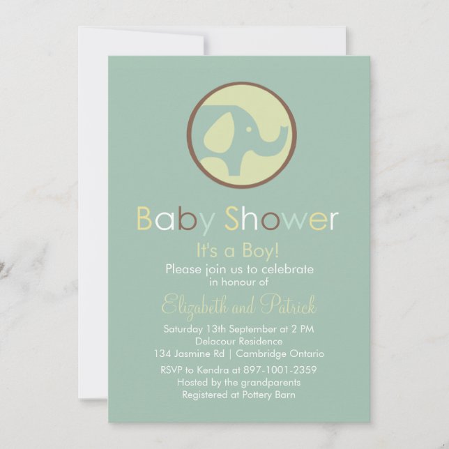 Invitation Baby shower du logo de l'éléphant migno (Devant)