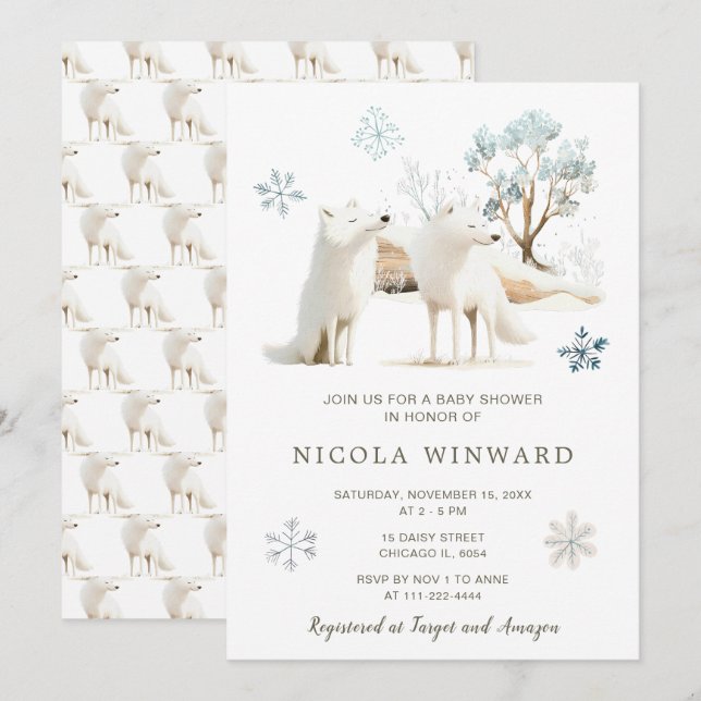 Invitation Baby shower du loup arctique d'hiver (Devant / Derrière)