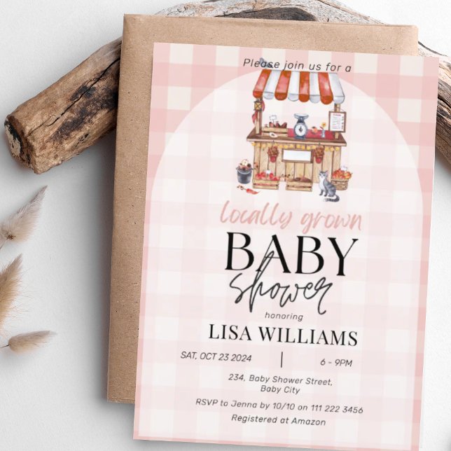 Invitation Baby shower du marché de l'éleveur de bébés local (Locally Grown Baby Farmer's Market Rustic Baby Shower Invitation)