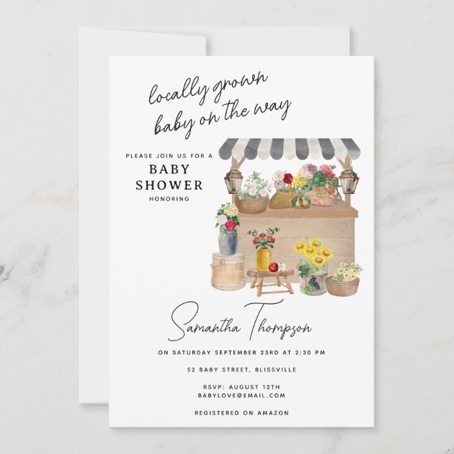 Invitation Baby shower du marché du panier à fleurs de l'agri (Devant)