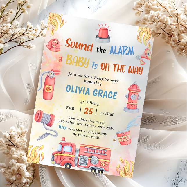 Invitation Baby shower du moteur de tir de camion-feu (Créateur téléchargé)