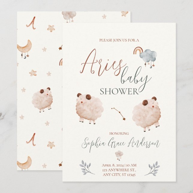 Invitation Baby shower du panneau Zodiac d'Aries (Devant / Derrière)