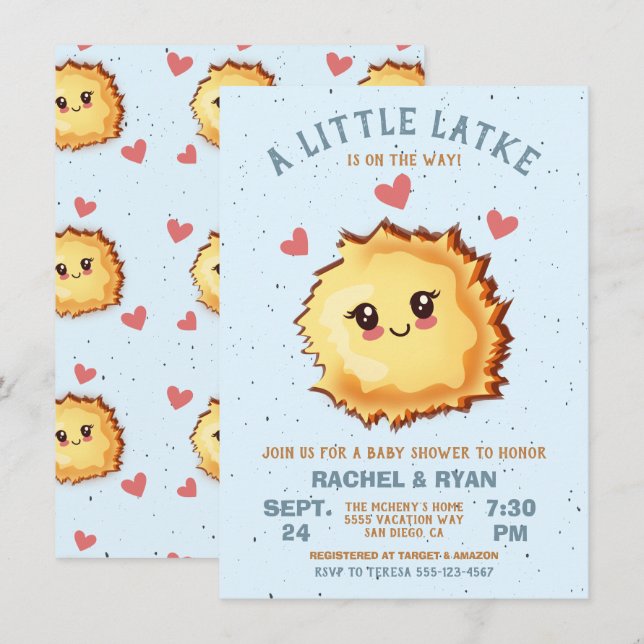 Invitation Baby shower du petit Latke Hanoukka (Devant / Derrière)