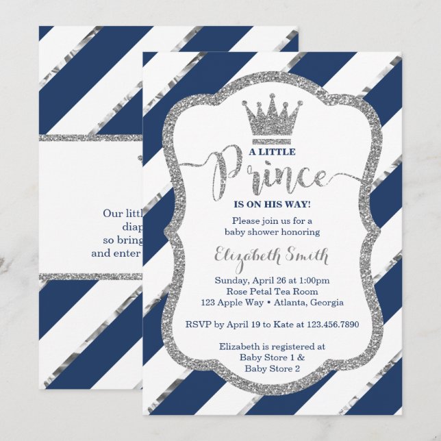 Invitation Baby shower du Petit Prince, Faux Parti (Devant / Derrière)