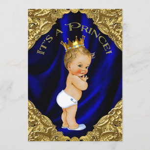 Invitation Baby Shower du Prince Bleu et Or