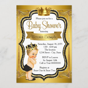Invitation Baby shower du Prince Blonde d'or noir