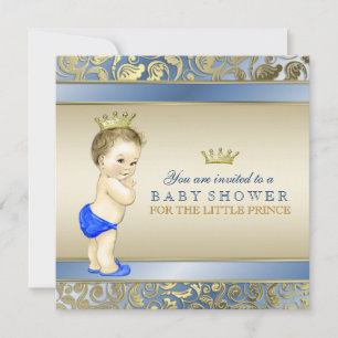 Invitation Baby Shower du Prince en Bleu Royal et Or