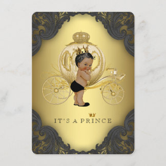 Invitation Baby Shower du Prince Ethnique Or Noir
