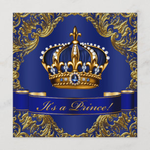 Invitation Baby-Shower du Prince Royal Bleu Couronne d'Or