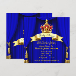 Invitation Baby Shower du Prince Royal Bleu Royal Or Rouge Co
