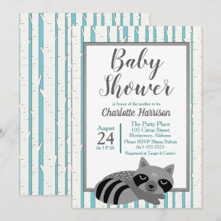 Invitation Baby shower du raton laveur et des bouleaux
