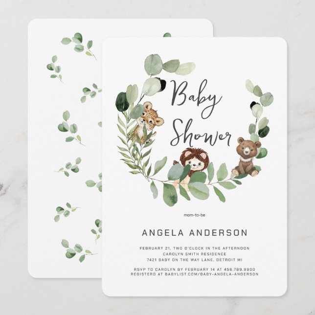 Invitation Baby shower du Royaume des animaux des  (Devant / Derrière)