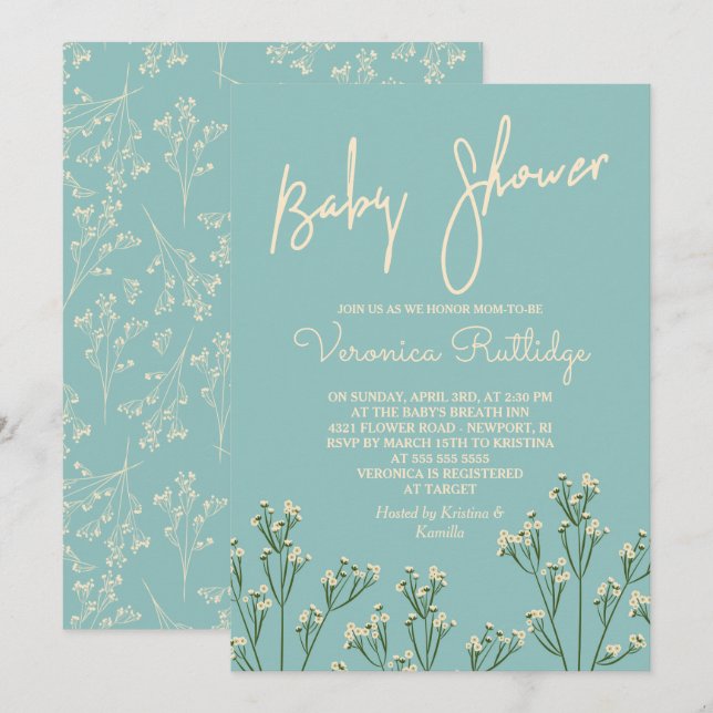 Invitation Baby shower du souffle du beau bébé (Devant / Derrière)