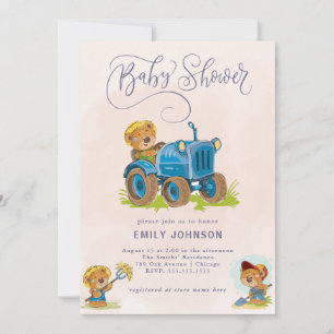 Invitation Baby shower du tracteur de l'ours en pe