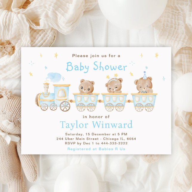 Invitation Baby shower du train Bear Blue (Créateur téléchargé)