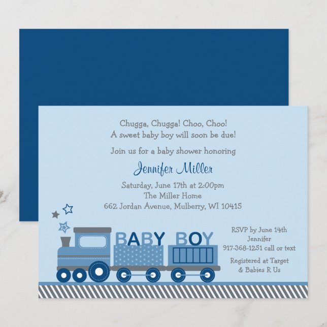 Invitation Baby shower du train Choo Choo (Devant / Derrière)