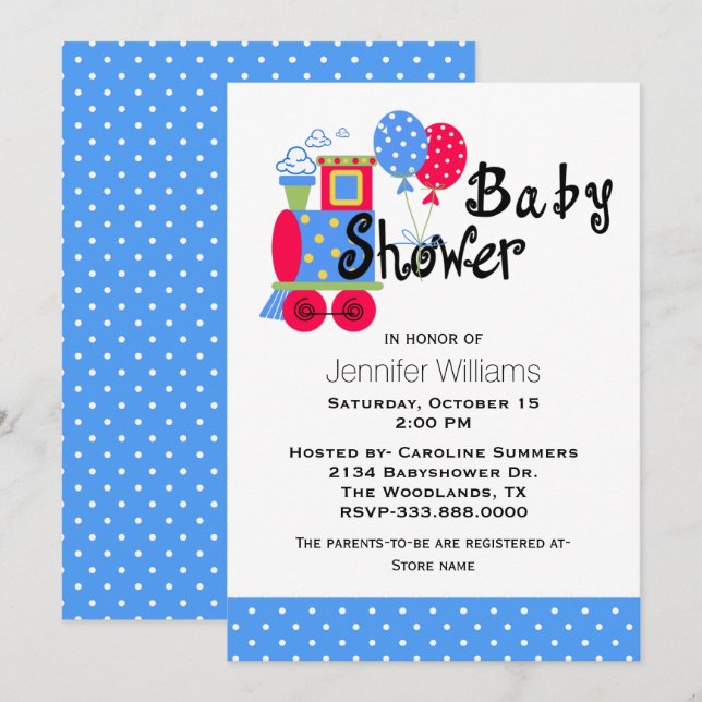 Invitation Baby shower du train Choo Choo (Devant / Derrière)